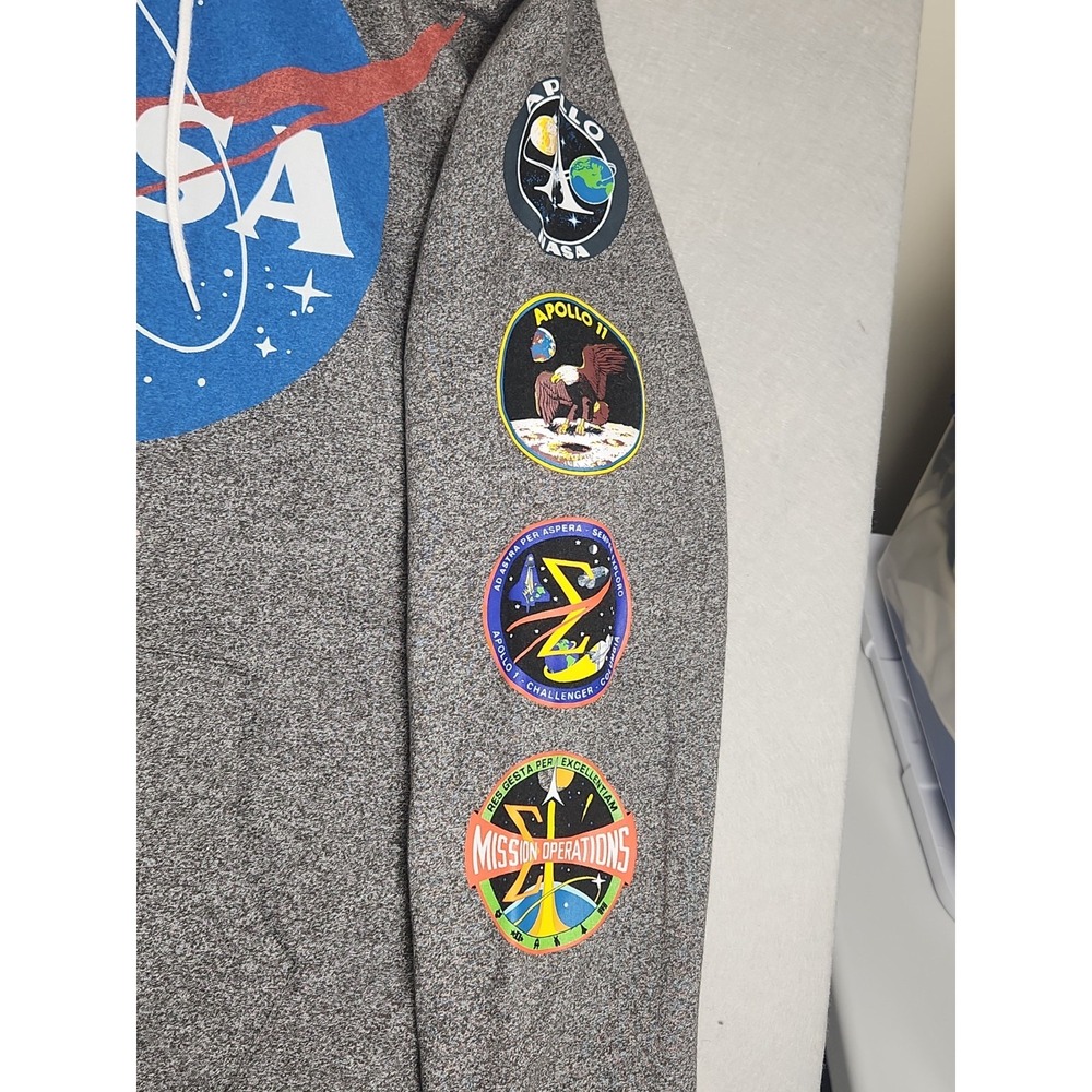 Buzz Aldrin Adult NASA Logo Hoodie Grey Sz Large - Picture 4 of 9